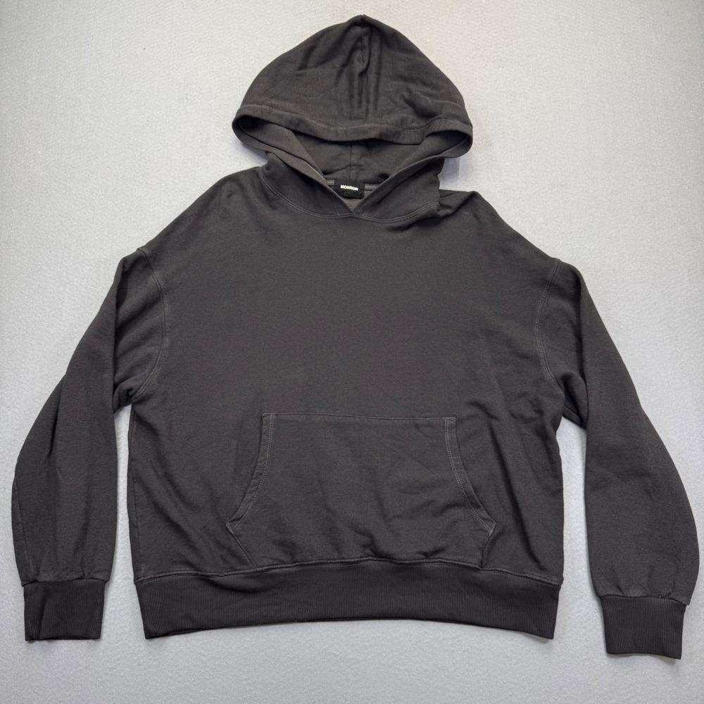 MONROW Oversized Pullover Hoodie Faded Black Gray Cotton‎ Rayon L HTD1816-6
